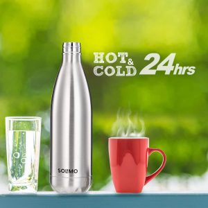 Amazon Brand - Solimo Stainless Steel Insulated 24 Hours Hot or Cold Bottle Flask, 1000 ml, Silver