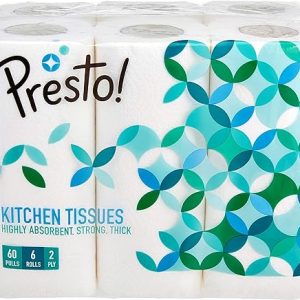 Amazon Brand - Presto! 2 Ply Kitchen Tissue/Towel Paper Roll - 6 Rolls (60 Pulls Per Roll)