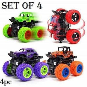 fizz Mini Monster Trucks Friction Powered Cars for Kids Big Rubber Tires Baby Boys Super Cars Blaze Truck Children Gift Toys Mini Rock Crawler (Multicolor, Pack of: 4)