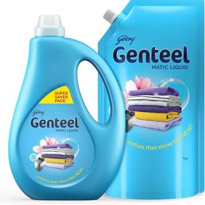 Genteel Matic Liquid Detergent 1kg bottle + 1kg Refill Pouch | For Both Top load and Front load Washing | No Soda Formula | with Added Fabric Conditioner