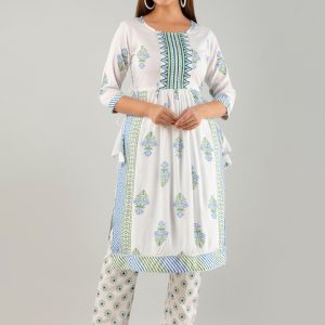 KALINI Floral Printed Pleated Gotta Patti Kurta with Trousers