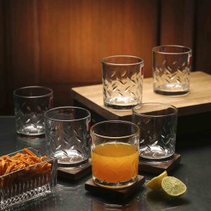 Leaf Cut 220Ml Transparent Glass (Set Of 6 ) Every Day Glasses