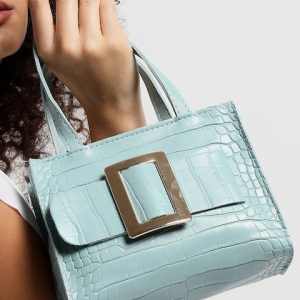 Campus Sutra Blue Textured PU Shopper Handheld Bag