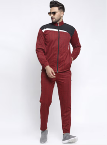 Men Maroon & Black Colourblocked Tracksuit