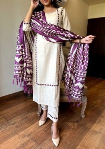 Buy Women Khadi Cotton Kurta Pant Dupatta Set