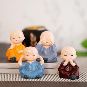 eCraftIndia Colorful 4 Monks Buddha Figurines - for Home Decor| Office Decor| Chrismas Decor| Diwali Decor| Vaastu Decor| Fengshui