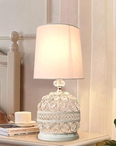 Homesake Modern Small Crystal Table Lamp,Contemporary Bedroom Bedside Nightstand Lamp,Desk Globe Lamp For Living Room Girls Kids Room, White Fabric Shade (White)