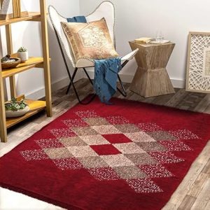 VAS COLLECTIONS Premium Chenille Carpet | 500 GSM Velvet Carpet/Area Rug/Durries with Fine Gold Yarn for or Bedroom/Living Area/Home with Anti Slip Backing| Red, 150x210 cm or...